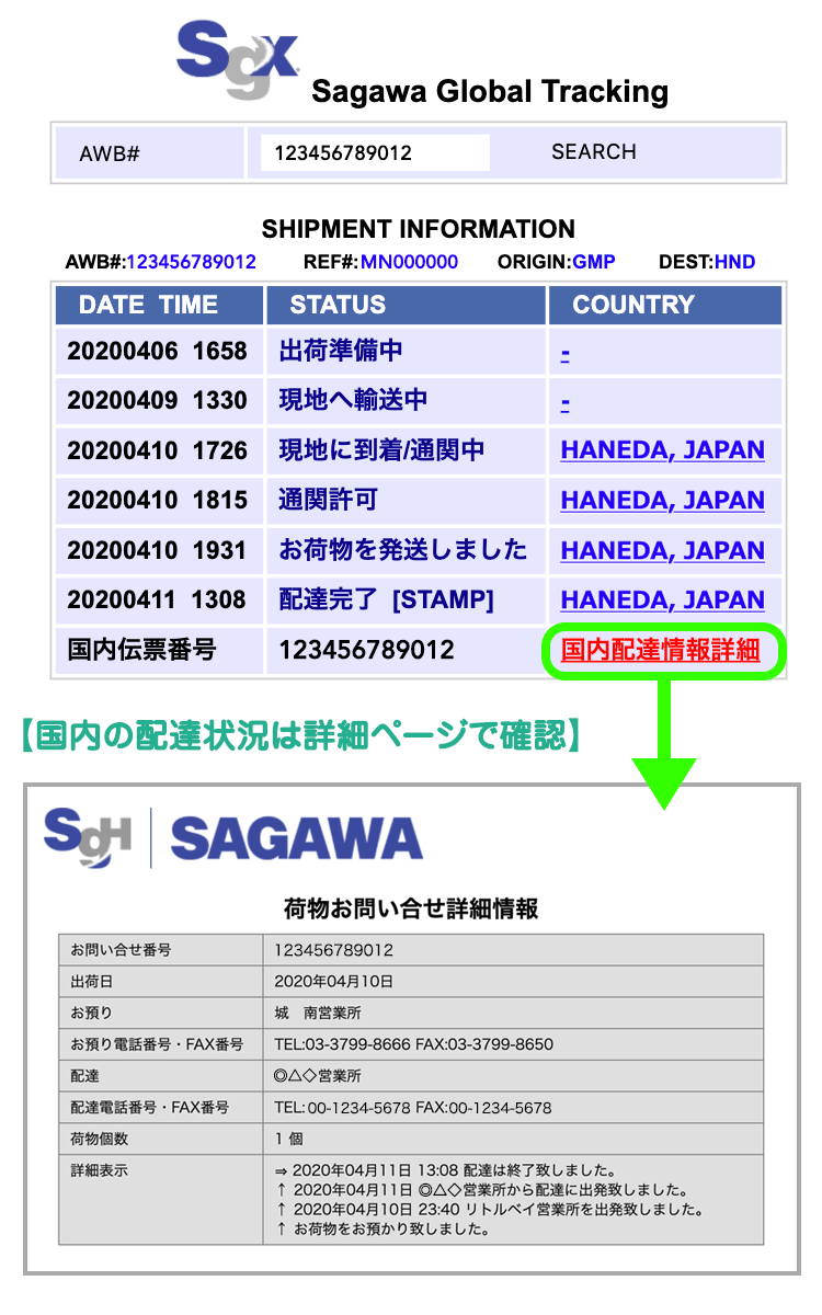 佐川急便追跡ページ